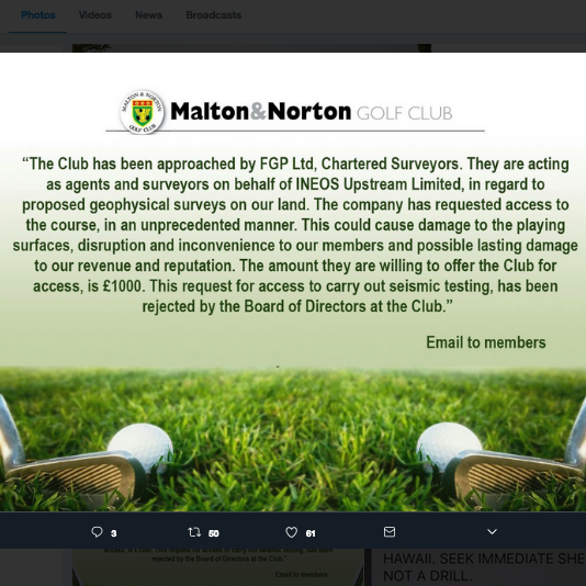 Yorkshire golf club rejects four-figure approach by fracking firm