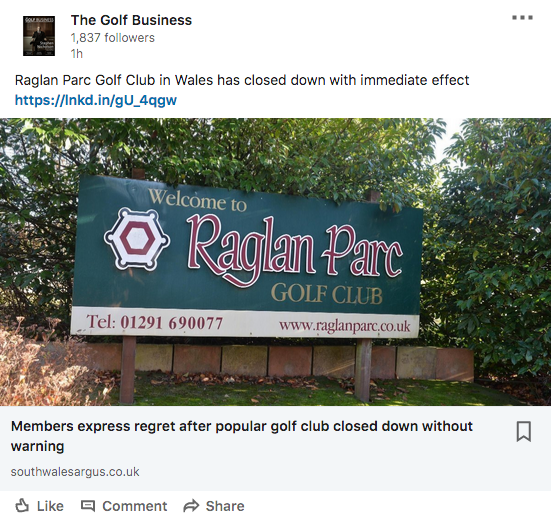 One golf club closes, another enters liquidation