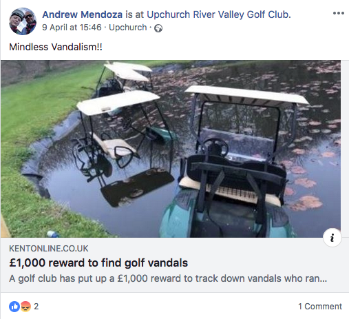 Golf club offers £1,000 reward after attack by vandals