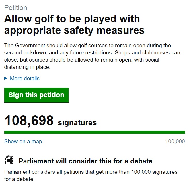 ‘Open golf clubs’ petition passes 100,000 signatures