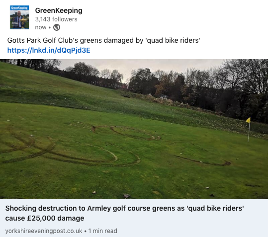 Quad bike riders cause £25k of damage on Yorkshire golf course